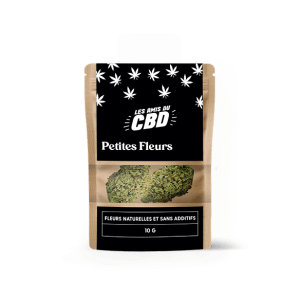 Paquet de petites fleurs les amis du CBD, paquet kraft et noir.