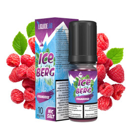 Flacon de e-liquide Iceberg Framboise 10 ml en sels de nicotine - O’Jlab. Saveur fruitée et glacée à la framboise, idéale pour une vape fraîche et intense. Disponible en 10 mg et 20 mg de nicotine. Composition 50% PG / 50% VG.