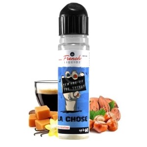 E-liquide La Chose 50 ml - Le French Liquide. Flacon grand format sans nicotine, prêt à booster. Saveur intense de café, noisettes, noix de pécan, caramel beurre salé et vanille. Composition 50% PG / 50% VG.