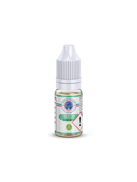 Flacon de e-liquide Menthe Douce 10 ml – Le Nuage Français. Saveur menthe légère et rafraîchissante, idéale pour une vape quotidienne. Disponible en 0, 3, 6, 11 et 16 mg/ml. PG/VG 50/50.