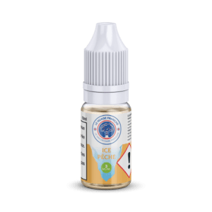 Flacon de e-liquide Ice Pêche 10 ml – Le Nuage Français. Saveur pêche sucrée accompagnée d'une fraîcheur glacée. Disponible en 0, 3, 6 et 12 mg/ml. PG/VG 50