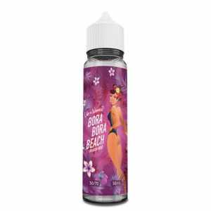 E-liquide Bora Bora Beach Like A Woman en flacon de 50 ml, étiquette rose tropicale, saveur fruit du dragon, ratio 30/70, sans nicotine