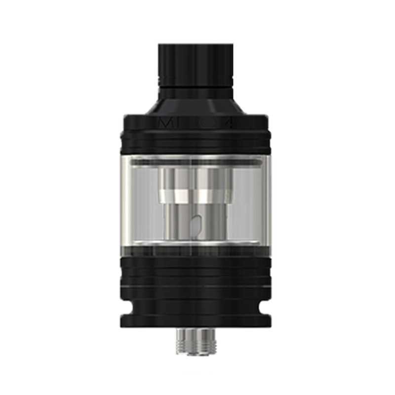 Clearomiseur Eleaf Melo 4 D25 en acier et noir, réservoir 4,5 ml, compatible résistances EC/EC2, livré avec 2 coils, remplissage top-fill, spécial inhalation directe
