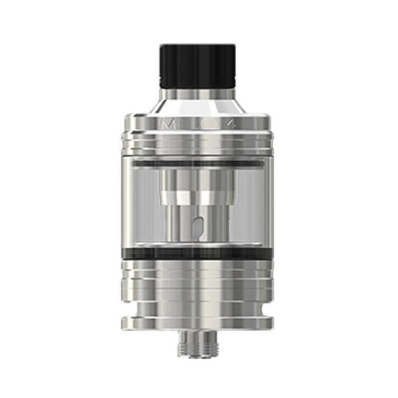 Clearomiseur Eleaf Melo 4 D25 en acier et noir, réservoir 4,5 ml, compatible résistances EC/EC2, livré avec 2 coils, remplissage top-fill, spécial inhalation directe