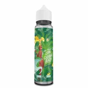 E-liquide Copa Cabana Beach Like A Woman en flacon de 50 ml, étiquette verte tropicale avec pin-up illustrée, saveur fraise, kiwi et pastèque, ratio 50/50, sans nicotine