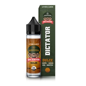 E-liquide Dictator Dulce en flacon de 50 ml, design militaire avec lunettes et casquette, saveur crème vanillée, lait concentré sucré et caramel, ratio 40PG/60VG
