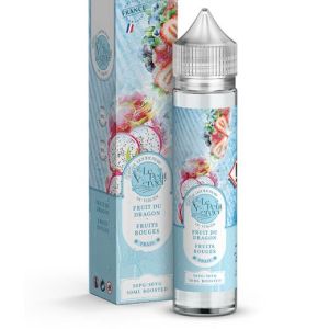 E-liquide Le Petit Verger Frais saveur Fruit du Dragon et Fruits Rouges en flacon de 50 ml, accompagné de son étui illustré de fruits colorés et d’un fond bleu givré, recette fruitée et rafraîchissante made in France