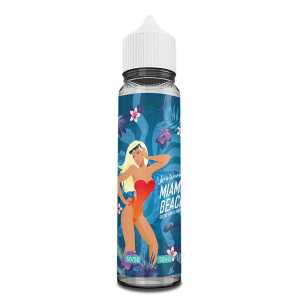 E-liquide Miami Beach Like A Woman en flacon de 50 ml, décor bleu tropical, saveur cactus, fruits rouges et citron, ratio 50/50, sans nicotine