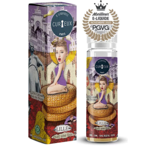 E-liquide Lille était une fois 50 ml – Curieux Édition Hexagone, saveur gaufre, caramel et noix de pécan, flacon sans nicotine, base 40PG/60VG, fabrication française.