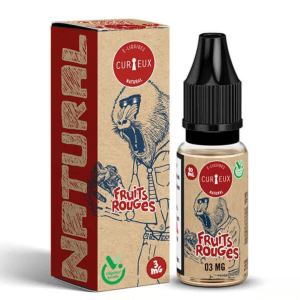 E-liquide Curieux Natural Fruits Rouges 10 ml, saveur mélange de fruits rouges, base 50 % Végétol / 50 % Glycérine Végétale, disponible en 3 mg, 6 mg, 12 mg de nicotine, fabrication française.