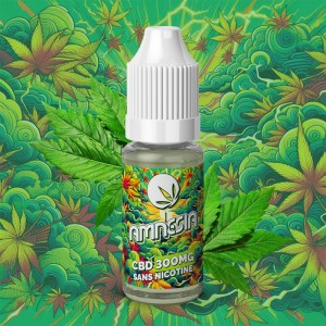 Flacon de 10 ml d’Amnesia CBD – L’Herboriste, 300 mg ou 500 mg de CBD, 10 mg ou 20 mg de nicotine, saveur authentique de macérat d’Amnesia et distillat de tabac pur.