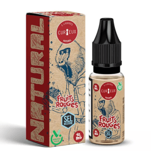 E-liquide Curieux Natural Fruits Rouges 10 ml, saveur mélange de fruits rouges, base 50 % Végétol / 50 % Glycérine Végétale, disponible en 10 mg, 20 mg de nicotine, fabrication française.